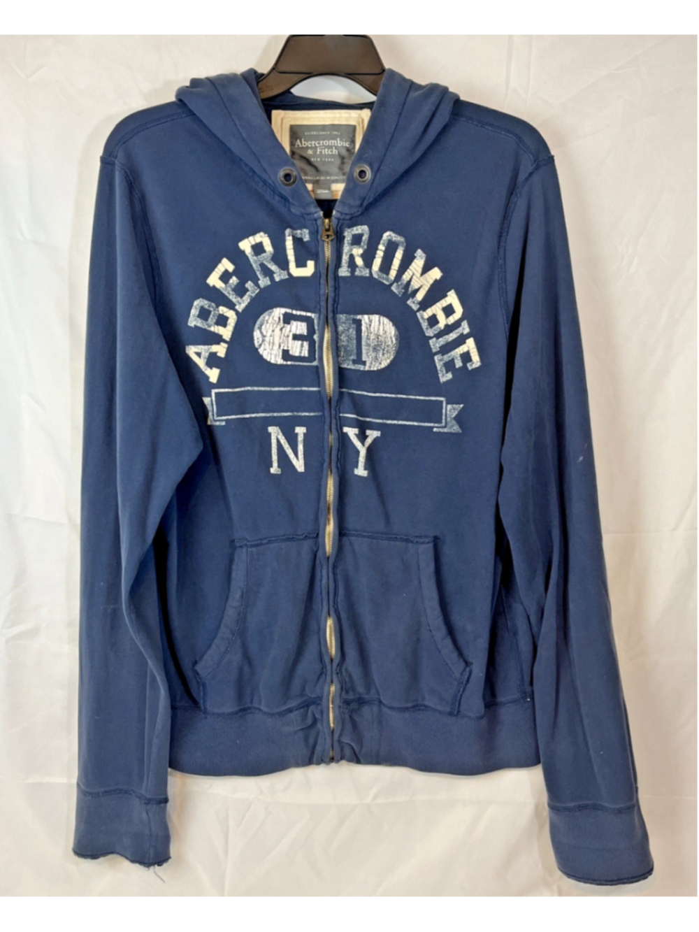 VTG Abercrombie & Fitch Y2K Blue Full Zip Hoodie Distressed Logo XX-Large
